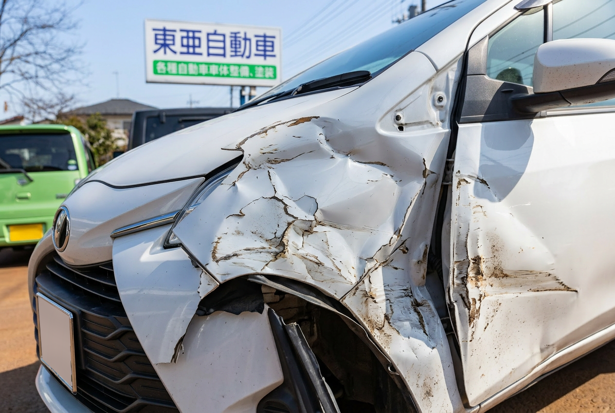 事故修理による損傷箇所の修復作業